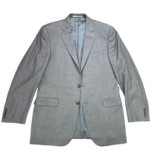 Burberry London Men's Sport Coat Gray Windowpane Blazer 42 Long Jacket READ - Picture 1 of 15